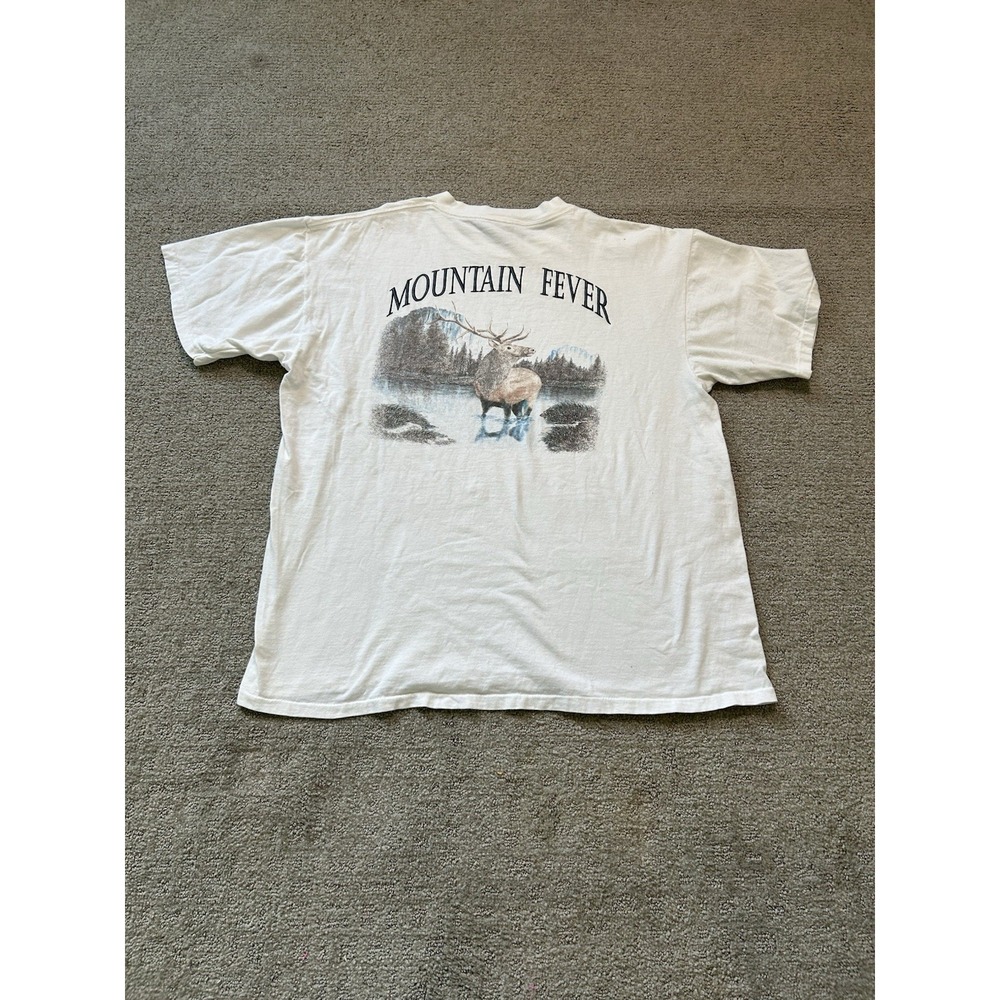 Vintage 90s Mountain Fever Deer River Scene Oneita Power T-shirt XL Made in USA